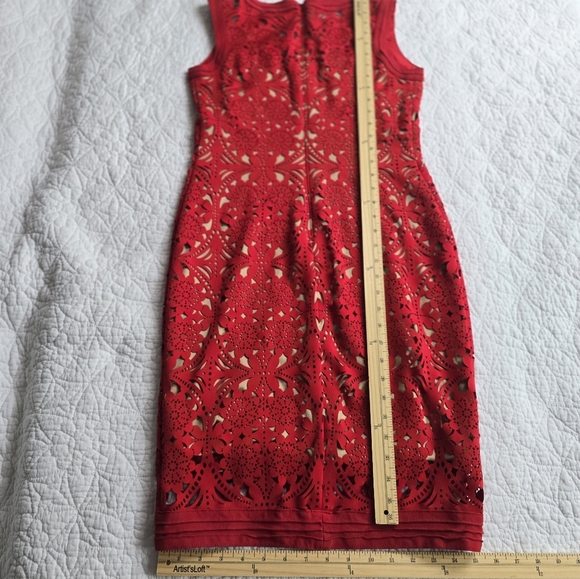 Tadashi Shoji Lasercut Lace Sleeveless Dress - Red Small - Picture 15 of 16